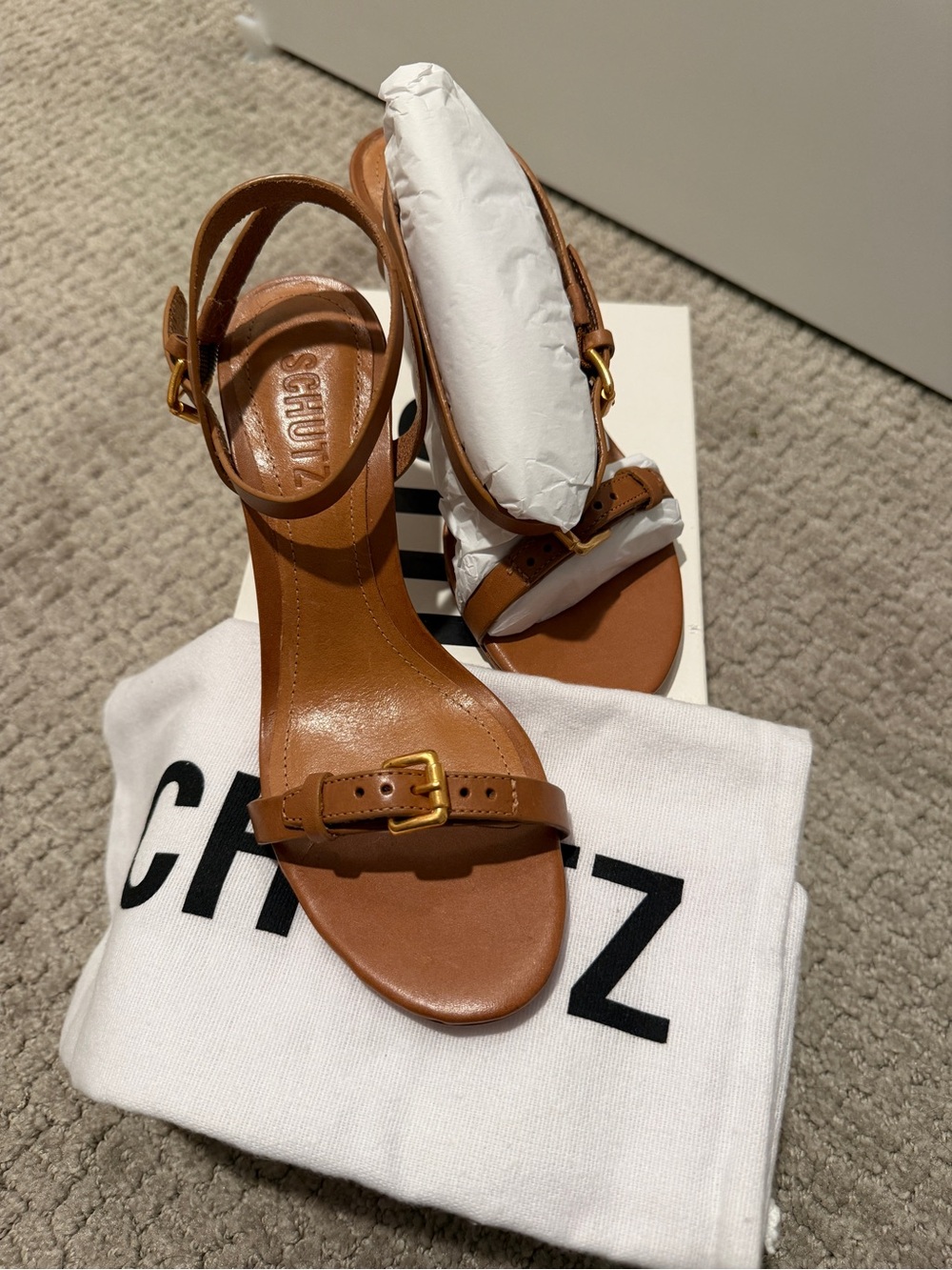 NWT Schutz Women's AURORA MID SANDAL IN BROWN - sz 5